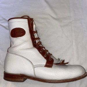 Justin Lace up Boots White with Brown